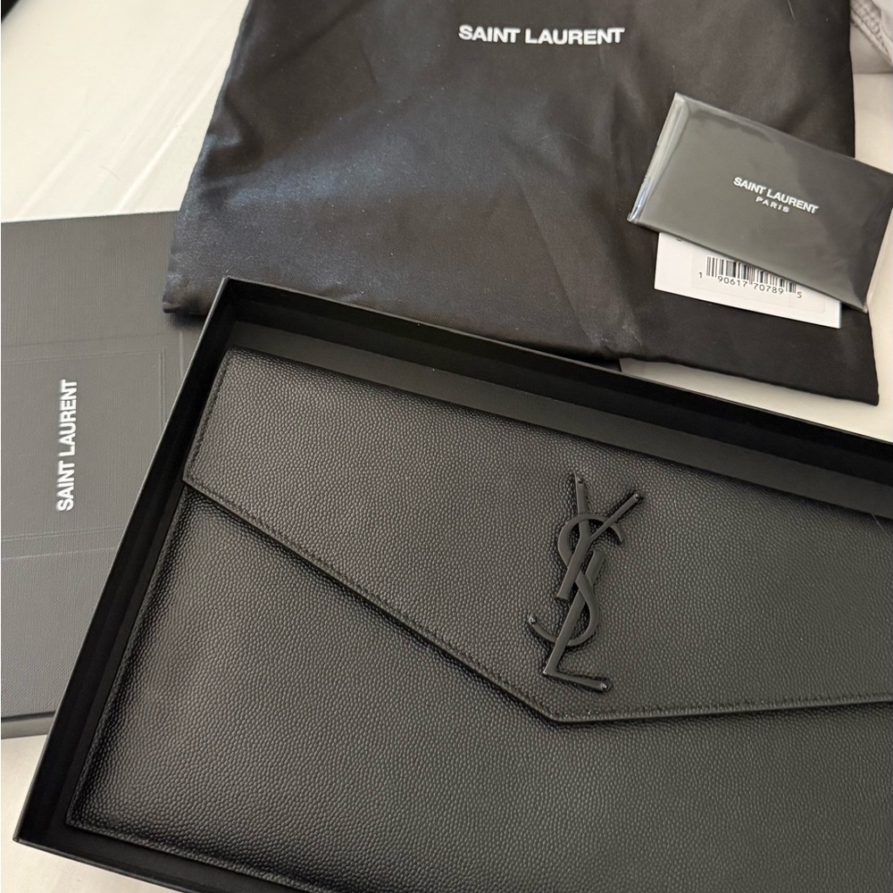 Saint Laurent Uptown Calfskin Leather Envelope Clutch